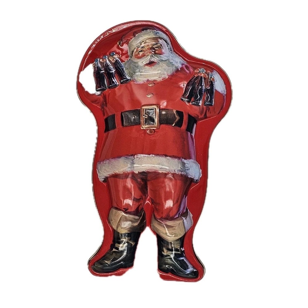 Vintage 1990s Coca-Cola Santa Collector Tin w 2 Pack Sealed Playing Cards Sets